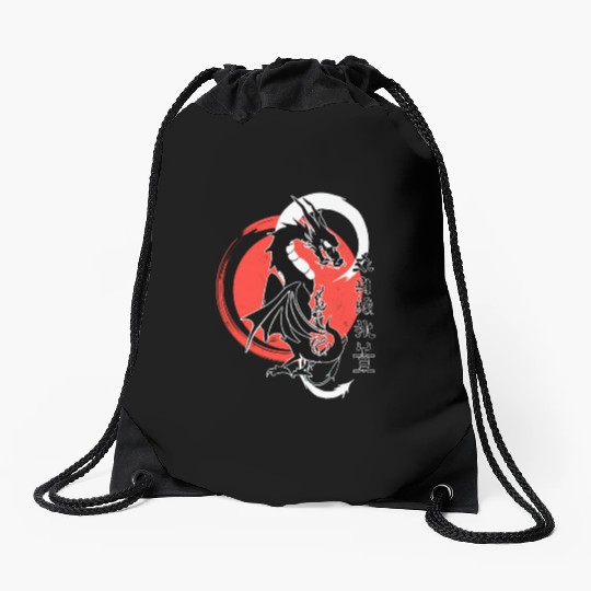 Black dragon, red moon Drawstring Bags