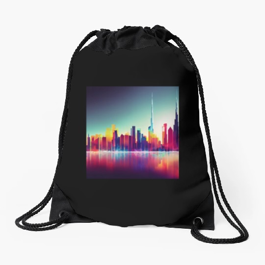 Dubai silhouette skyline abstract art Drawstring Bags