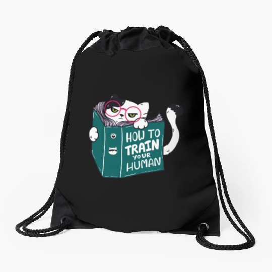 How To Train Your Human Funny Cat with Sunglasses Drawstring Bags