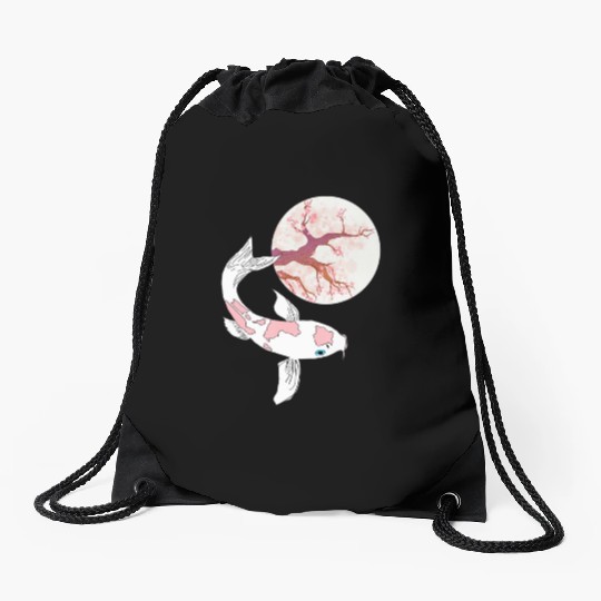 Koi Sakura Tree Moon Cherry Blossom Nishikigoi Jap Drawstring Bags