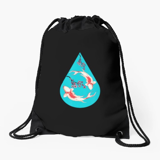 Serenity Koi Fish Raindrop Cheri Blossom Zen Drawstring Bags