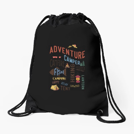 Campfire Hiking Unwind Camping Relax forest fish Drawstring Bags