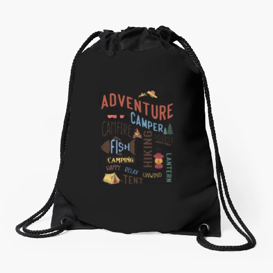Campfire Hiking Unwind Camping Relax forest fish Drawstring Bags