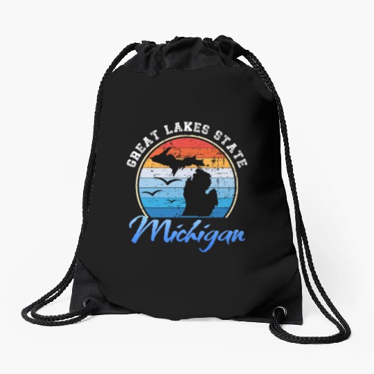 Michigan The Great Lakes State Drawstring Bags