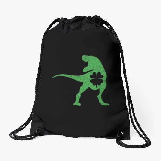 Tyrannosaurus T Rex Dinosaur St Patricks Day Irish Drawstring Bags