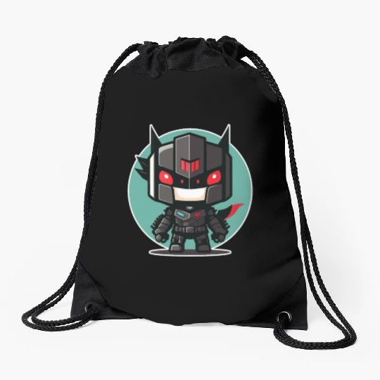 Ninja warrior mech robot kawaii illustration Drawstring Bags