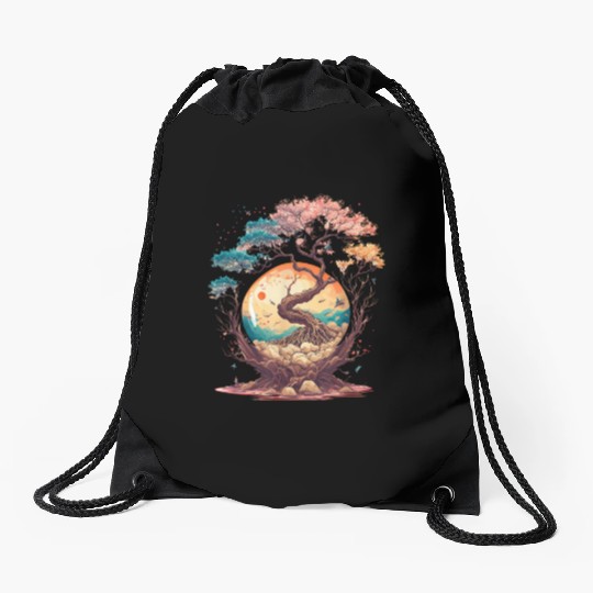 Japanese tree of life cherry blossom flowers Japan Drawstring Bags
