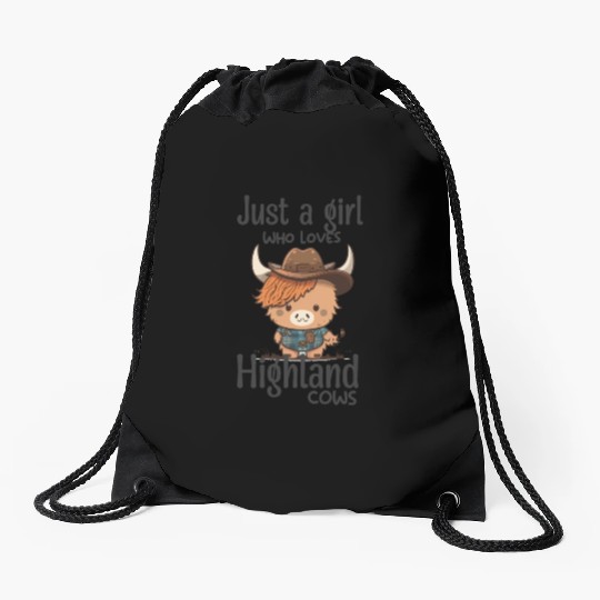Just a girl who love highland cow funny kids Drawstring Bags