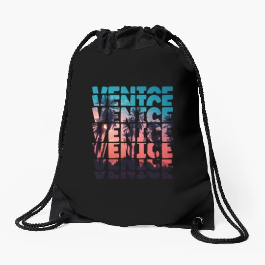 Venice Beach California Vacation Ocean Palm Tree Drawstring Bags