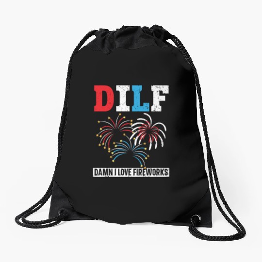 Damn I Love Fireworks America USA Flag 4th Of July Drawstring Bags