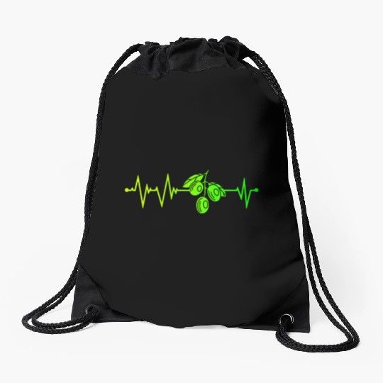 Green Olive Heartbeat Drawstring Bags