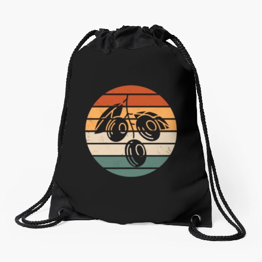 Retro Green Olive Design Drawstring Bags