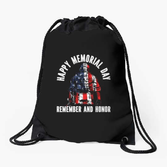 Patriotic Veteran USA Flag American Memorial Day Drawstring Bags