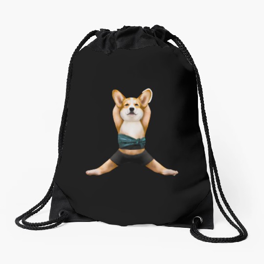 Corgi dog in yoga pose Drawstring Bags