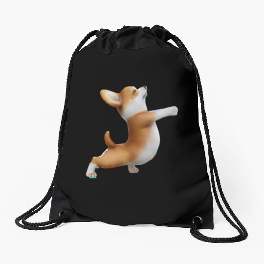 Corgi dog in yoga pose Drawstring Bags