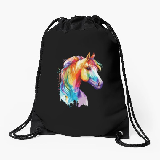 Watercolor Horse Pony Colorful Pet Ponys Lover Drawstring Bags
