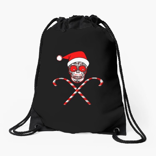 Sugar Skull And Candy Canes Drawstring Bags