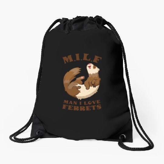 I Heart MILFs Man I Love Ferrets Lover Funny Ferre Drawstring Bags