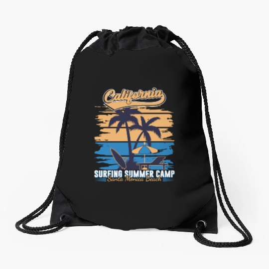 California Surfing Summer Camp Drawstring Bags