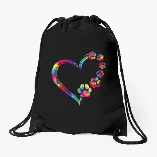 Dog Mom Dad Puppy Love Dogs Paw Print Heart Drawstring Bags