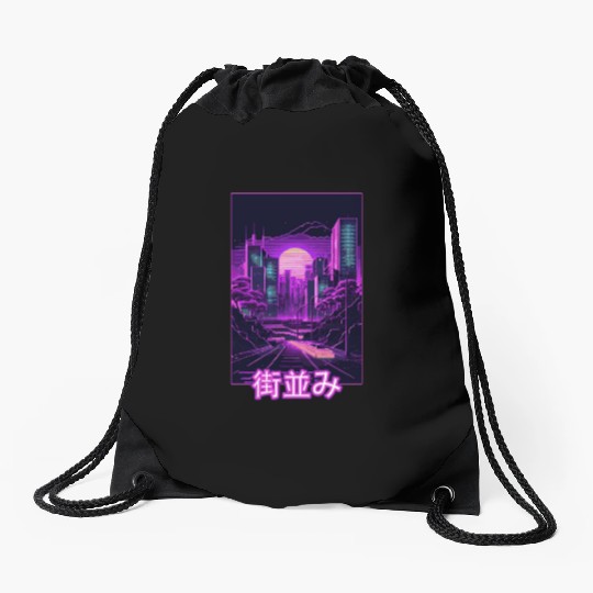 Japanese Tokyo City Vaporwave Aesthetic Retro Synt Drawstring Bags