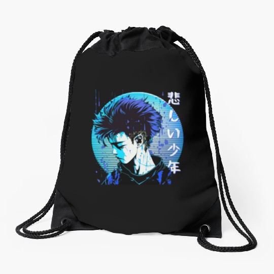 Sad Anime Boy Edgy Japanese Vaporwave Urban Street Drawstring Bags