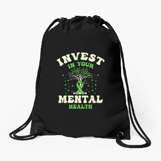 Invest In Your Mental Health Awareness Depression Drawstring Bags