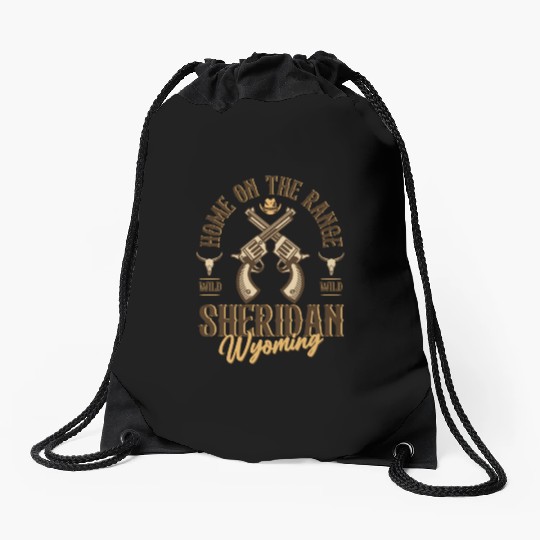 Sheridan Wyoming wild west town Drawstring Bags