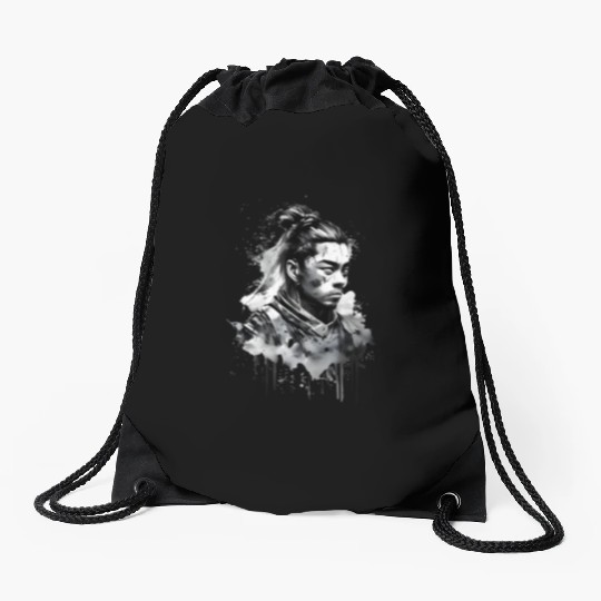 Scary Eyes Samurai Design Drawstring Bags