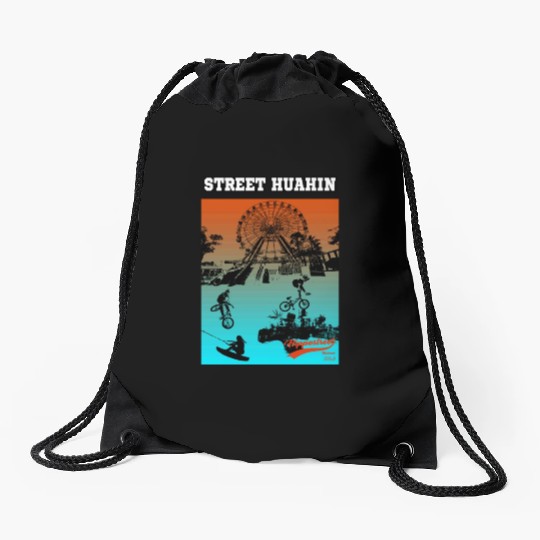 Brand Hippo Street, Thailand has temples, large pi Drawstring Bags