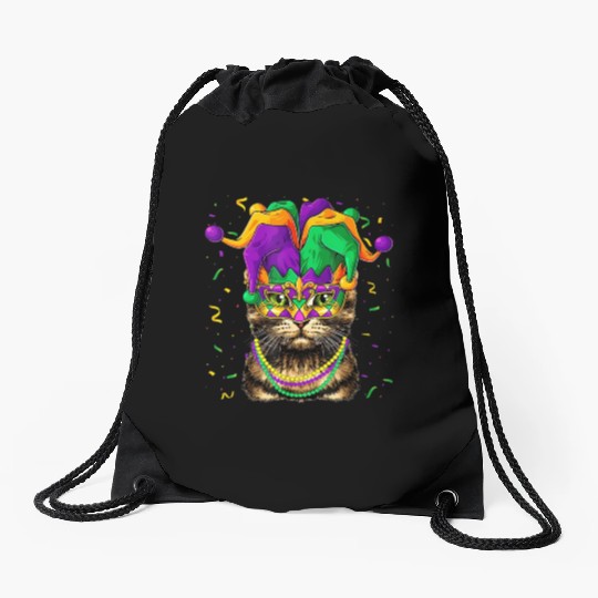 Cat Animal Lover Cute Mardi Gras Carnival Jester Drawstring Bags
