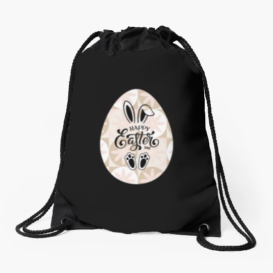 Happy easter sayings egg bunny Drawstring Bags