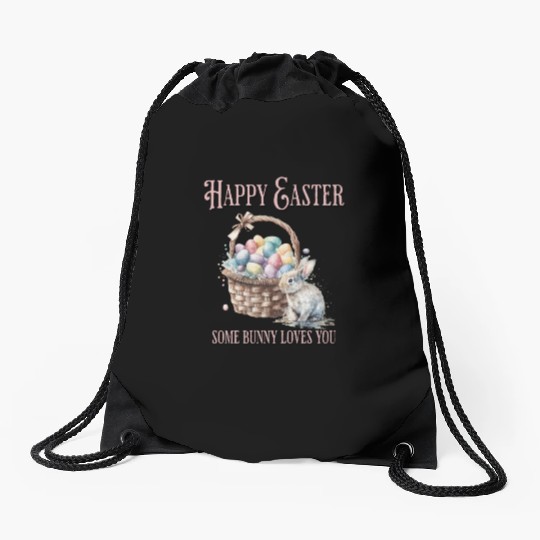 Happy Easter Bunny Colorful watercolor Easter Egg Drawstring Bags