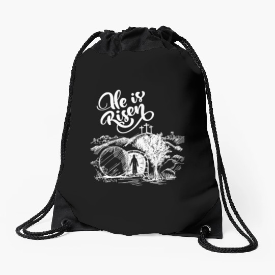 He Is Risen - White Drawing HD Drawstring Bags