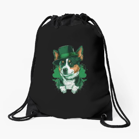 Lucky Pup St. Patricks Day for Dog Lovers. Drawstring Bags