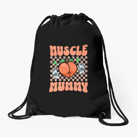 Muscle Mommy Gym Bodybuilder and Weightlifting Gif Drawstring Bags