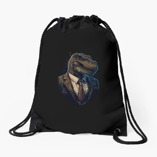 T-Rex crime boss Drawstring Bags