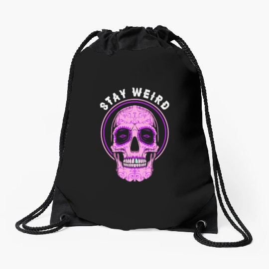 Pastel Goth Skull Stay Weird Drawstring Bags