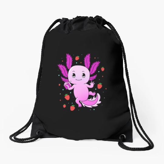 Pastel Gothic Aesthetic Axolotl Strawberry Milk Drawstring Bags