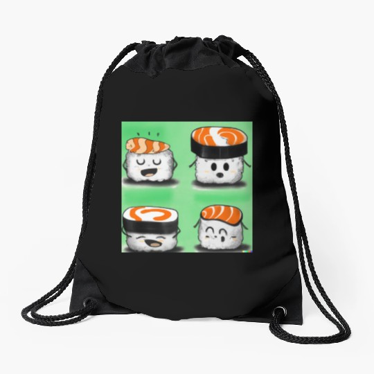 Happy Cheerful Sushi I Love Sushi Design Drawstring Bags