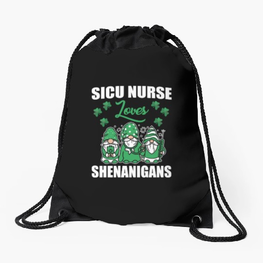 SICU Nurse Loves Shenanigans St. Patricks Day Drawstring Bags