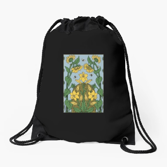 Bee on sunflower Drawstring Bags