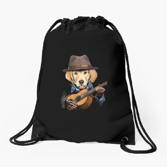 Labrador Retriever Playing Guitar Dog Lover Guita Drawstring Bags