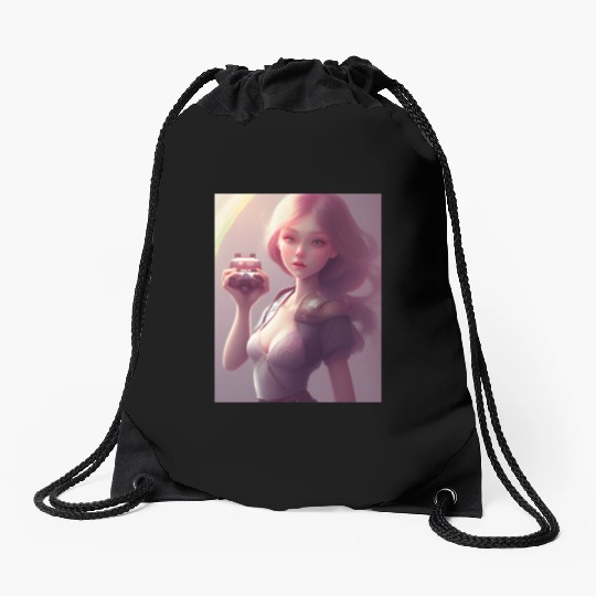 #2 teen gamer girl AI ART Drawstring Bags