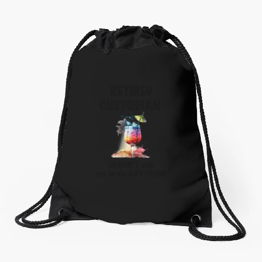 Retired Custodian Vacation Tropical Cocktail Drawstring Bags
