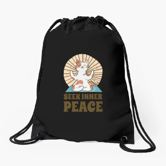 Serenity Cat Yoga Cat Owner Meditation Yoga Fan Drawstring Bags