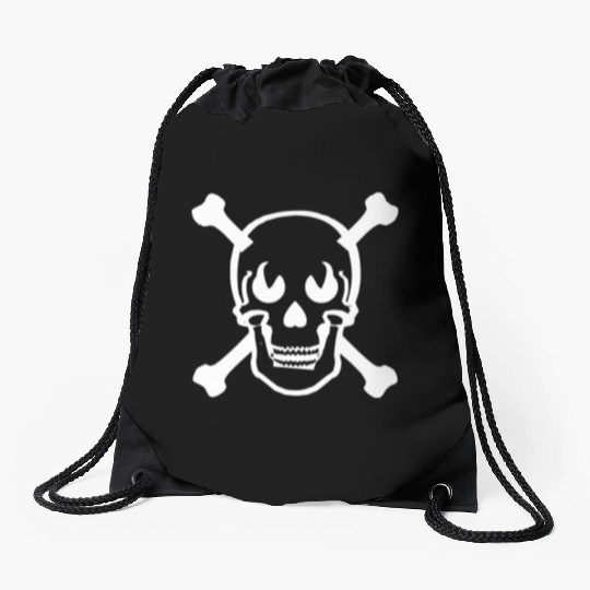 Skull and crossbones design white Drawstring Bags