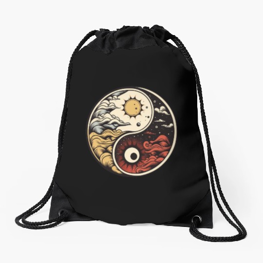 Sun and moon yin yang Drawstring Bags