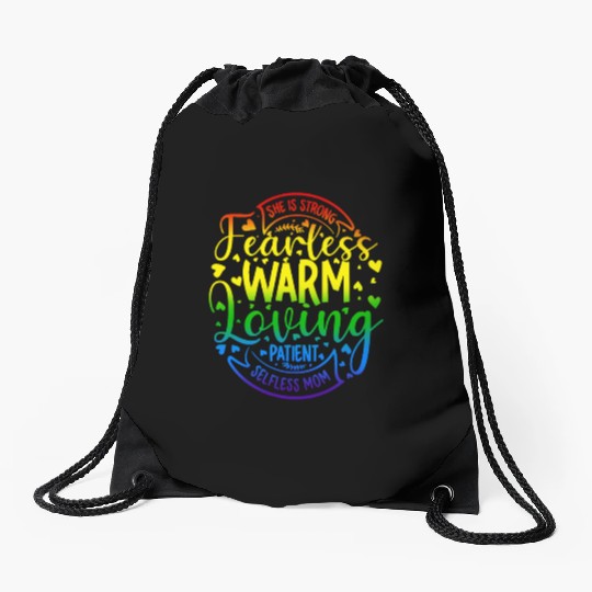 She Is Mom Strong Fearless Warm Loving Patient Drawstring Bags