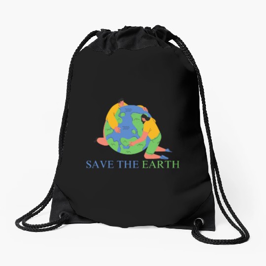 save the earth day Drawstring Bags